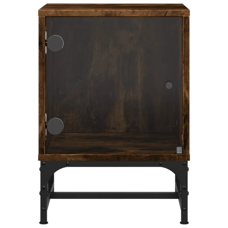 Tables de chevet et portes vitrées 2 pcs chêne fumé 35x37x50 cm - 7
