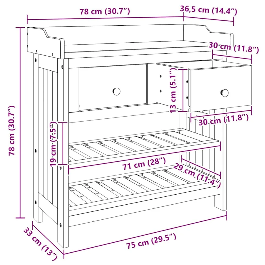 Armoire de jardin avec tiroir Naturel 78 x 36,5 x 78 cm - 11