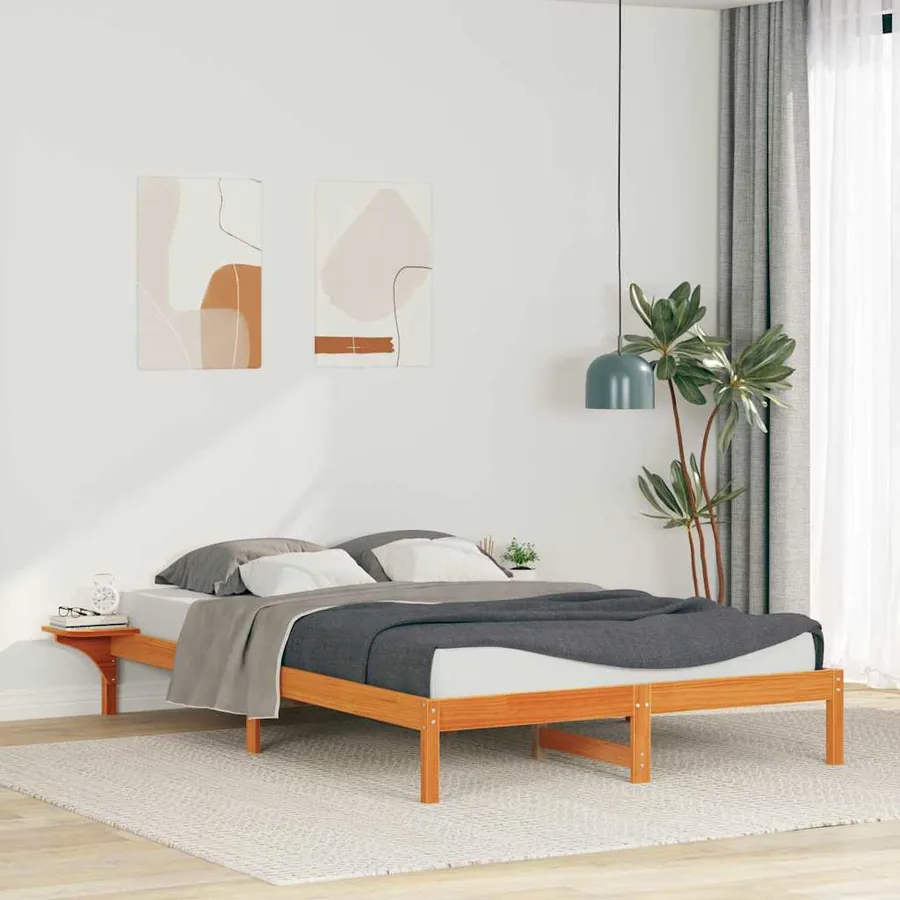 Cadre de lit avec tables de chevet Brun cire 140 x 220 cm