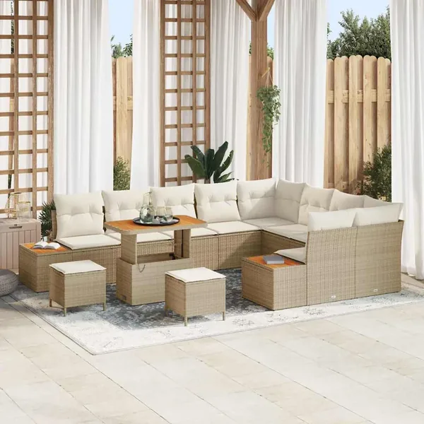 Ensemble de canapé de jardin 12 pcs Beige Poly rotin
