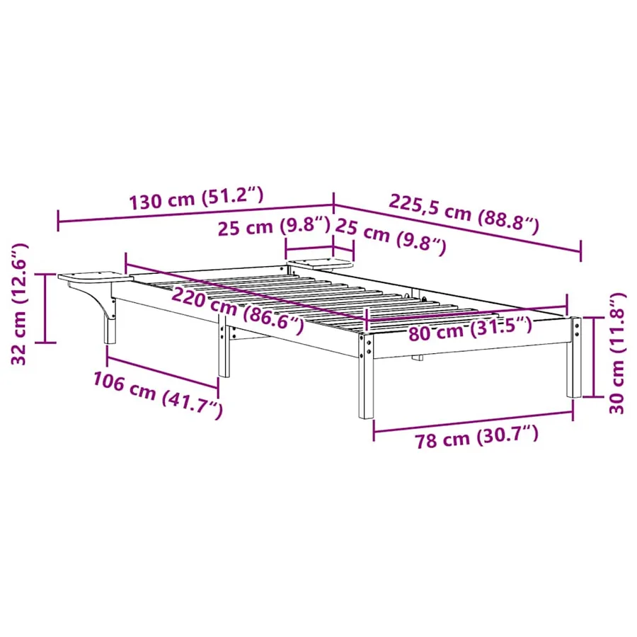 Cadre de lit avec tables de chevet Brun cire 80 x 220 cm - 11