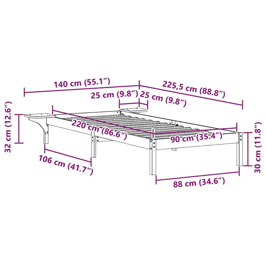 Cadre de lit avec tables de chevet Blanc 90 x 220 cm Pin massif - 11