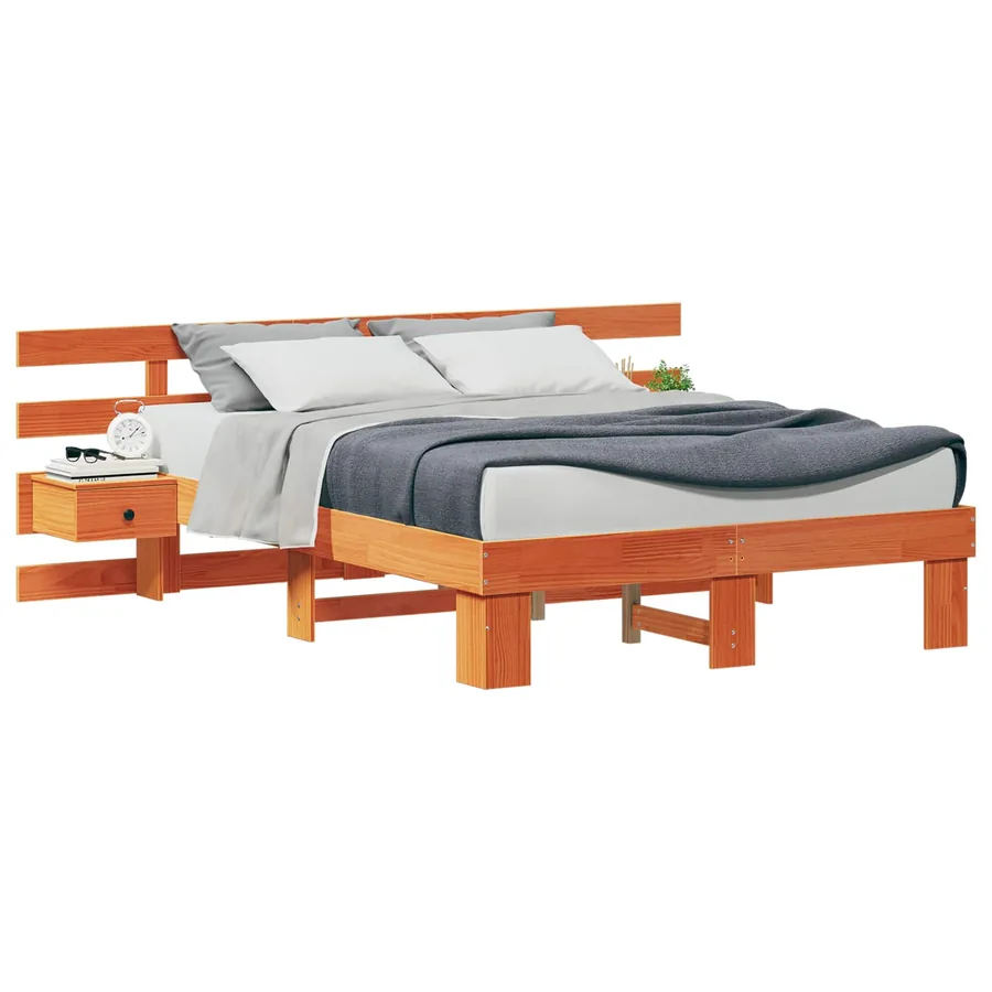 Cadre de lit avec tête de lit Marron 140 x 190 cm Pin massif - 2