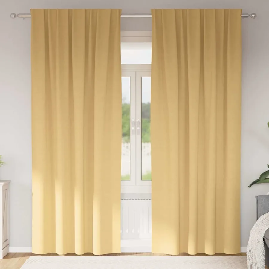 Rideaux occultants avec anneaux 2 pcs Beige 225 x 140 cm