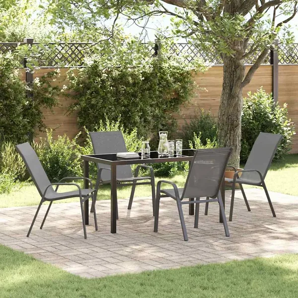 Ensemble de salle à manger pour jardin 5 pcs Gris et Noir