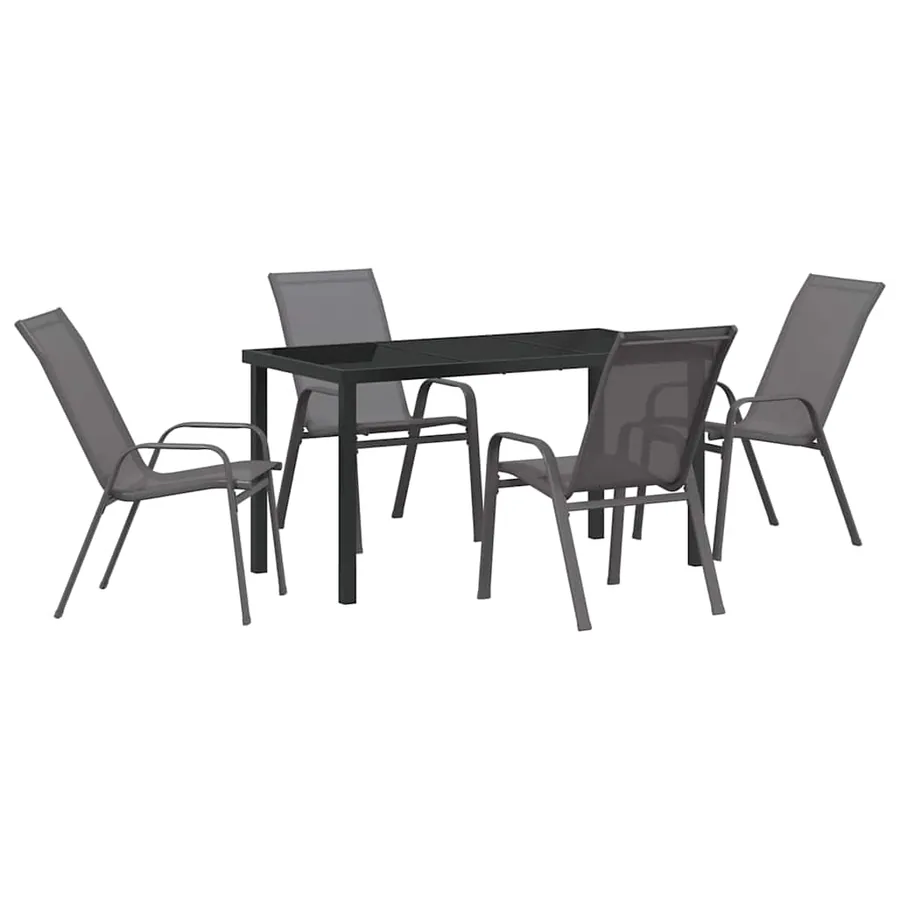 Ensemble de salle à manger pour jardin 5 pcs Gris et Noir - 2