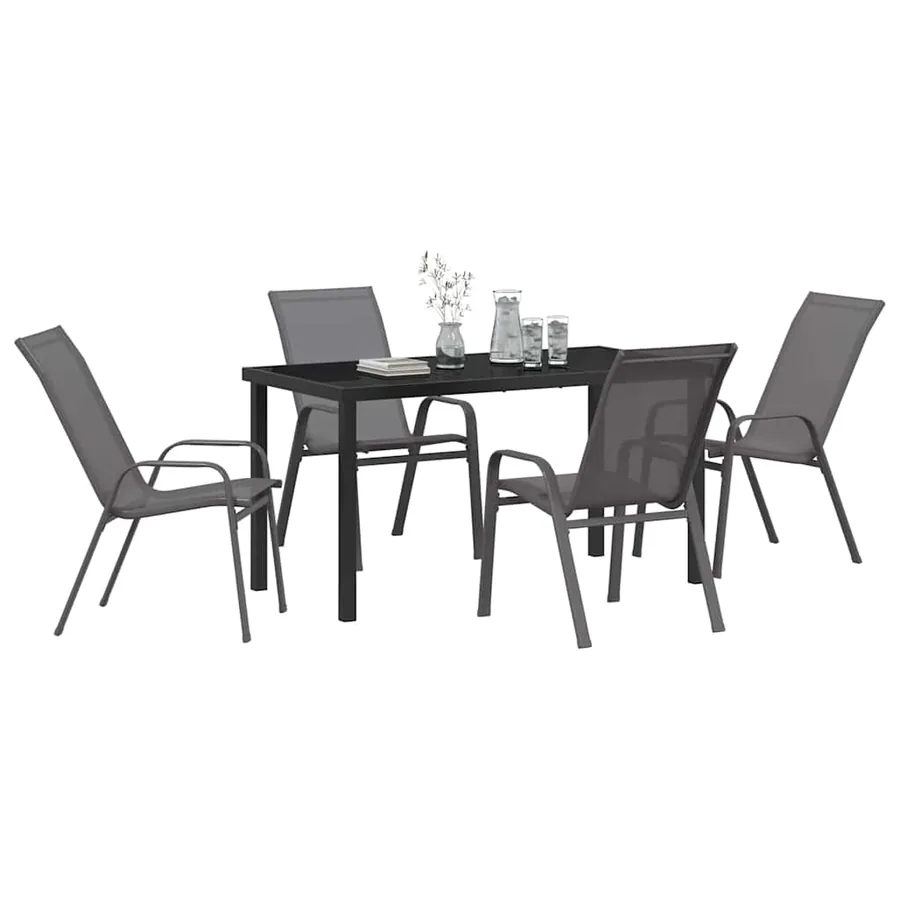 Ensemble de salle à manger pour jardin 5 pcs Gris et Noir - 3