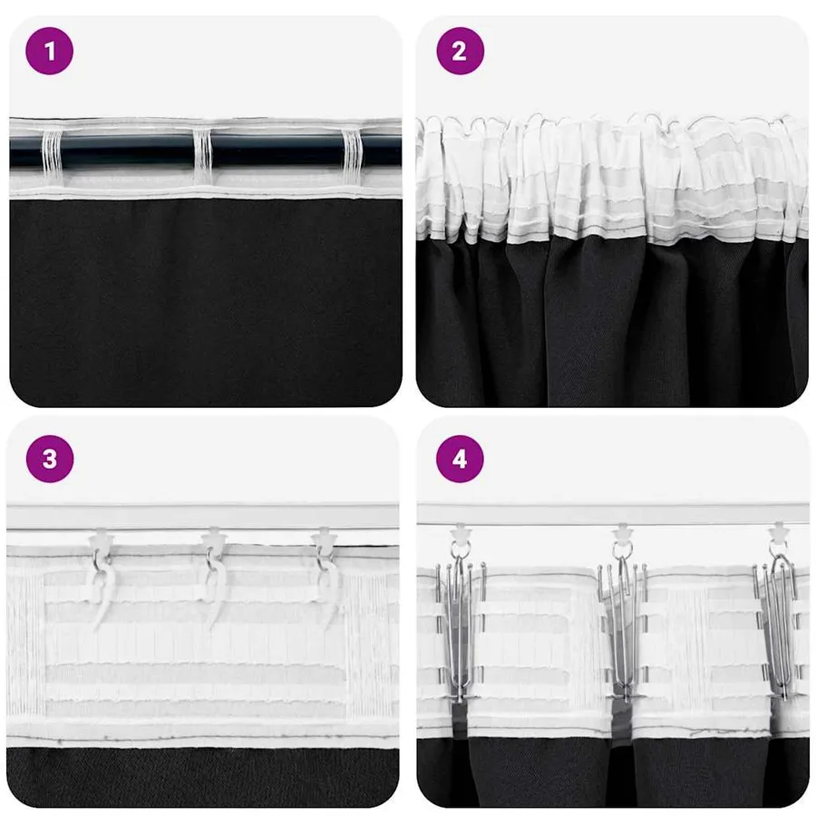 Rideaux occultants avec anneaux 2 pcs Noir 245 x 140 cm - 7
