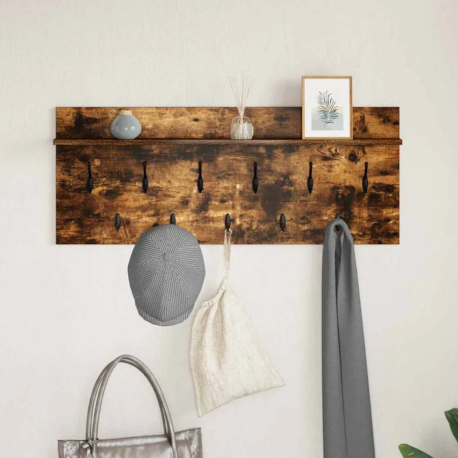 Porte-manteau mural avec étagère Chêne fumé 100 x 40 x 12 cm - 4