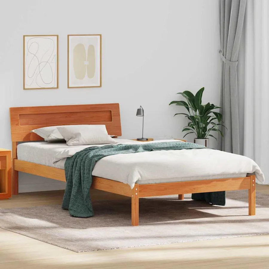 Cadre de lit avec tête de lit Brun cire 75 x 190 cm Pin massif