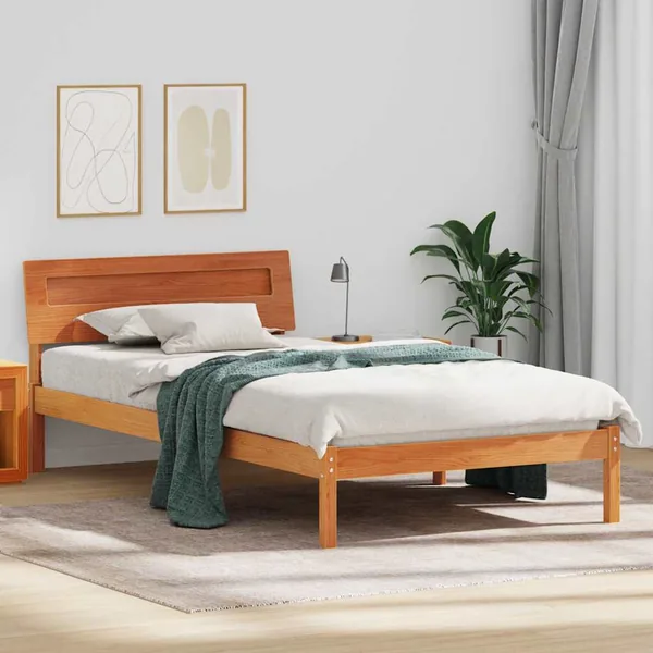 Cadre de lit avec tête de lit Brun cire 75 x 190 cm Pin massif