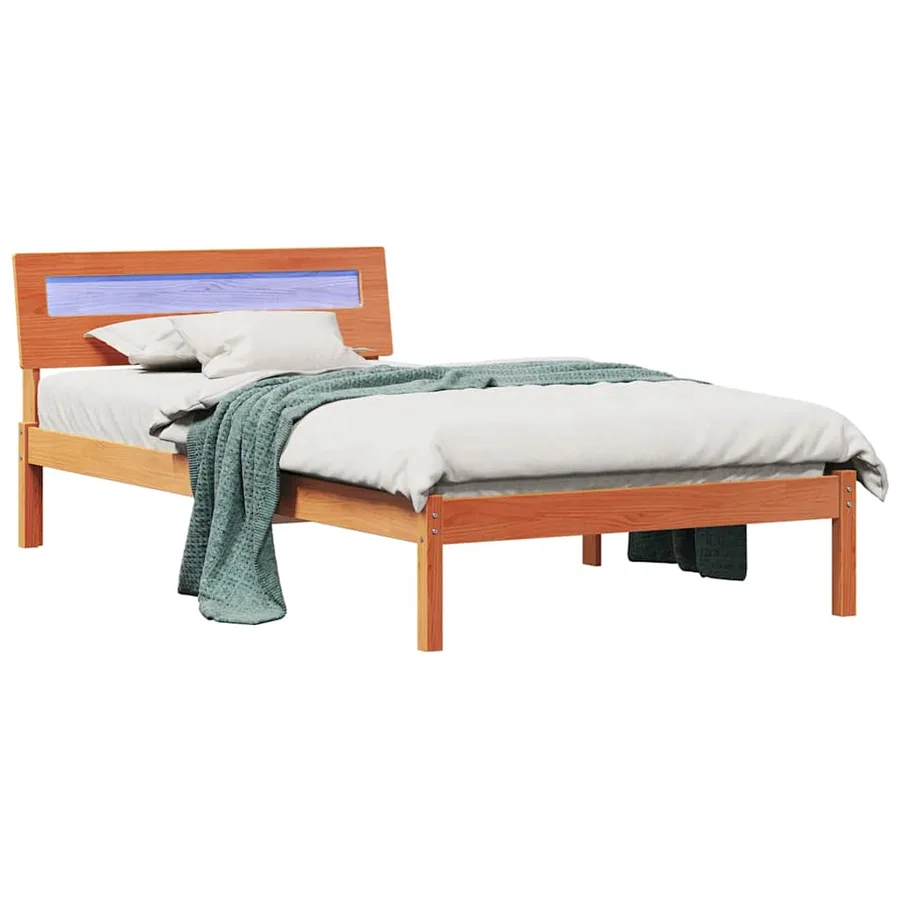 Cadre de lit avec tête de lit Brun cire 75 x 190 cm Pin massif - 3