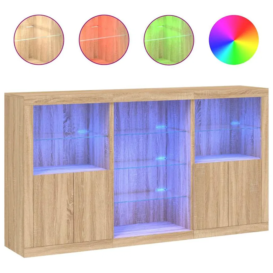 Buffet avec lumières LED chêne sonoma 181,5x37x100 cm - 2
