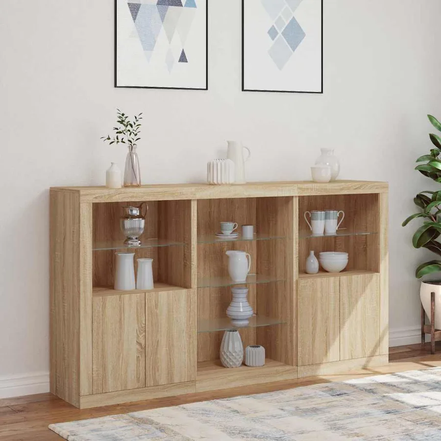 Buffet avec lumières LED chêne sonoma 181,5x37x100 cm - 4