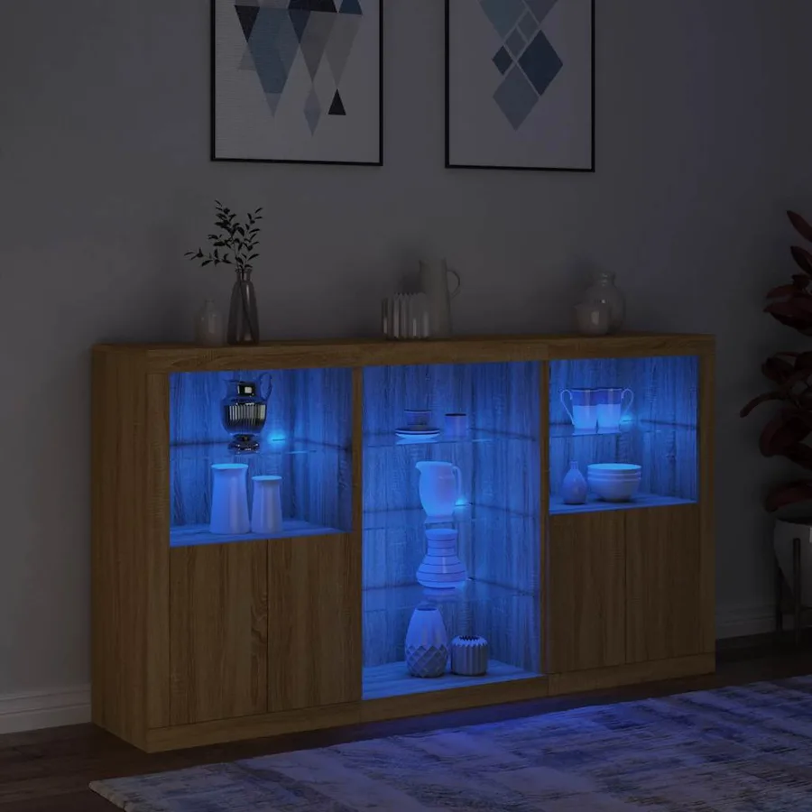 Buffet avec lumières LED chêne sonoma 181,5x37x100 cm - 5