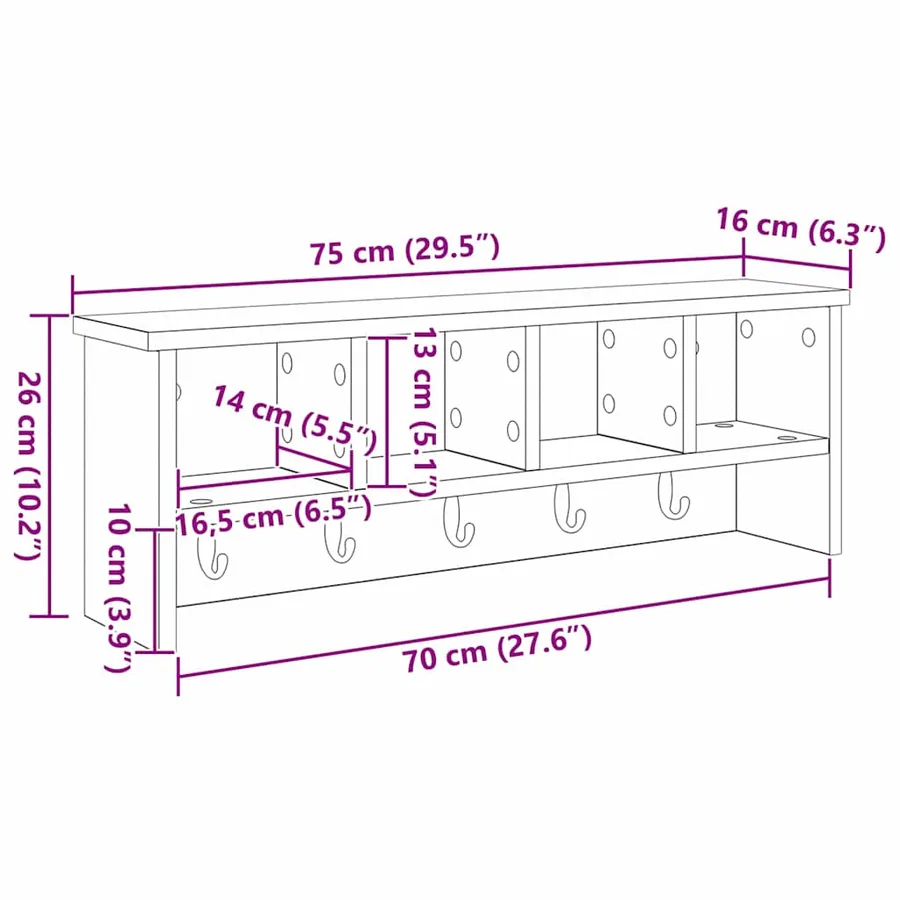 Porte-manteau mural avec étagère Chêne Sonoma 75 x 16 x 26 cm - 11