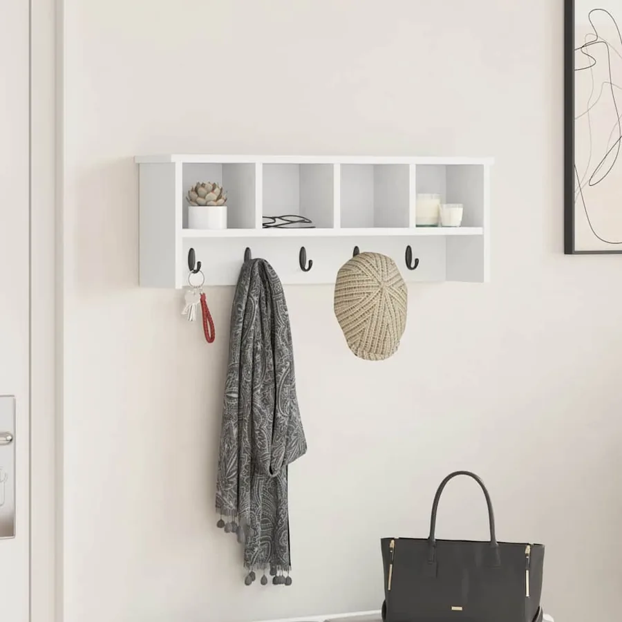 Porte-manteau mural Blanc 75 x 16 x 26 cm Bois d'ingénierie