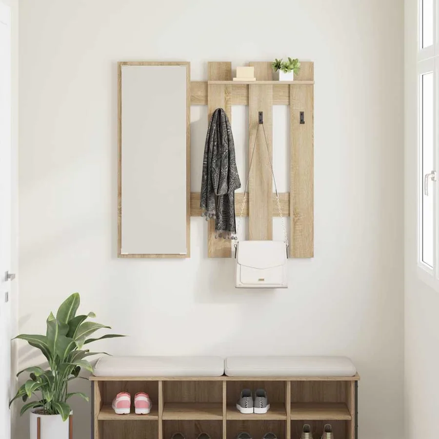Porte-manteau mural avec miroir Chêne Sonoma 100 x 10 x 100 cm - 4