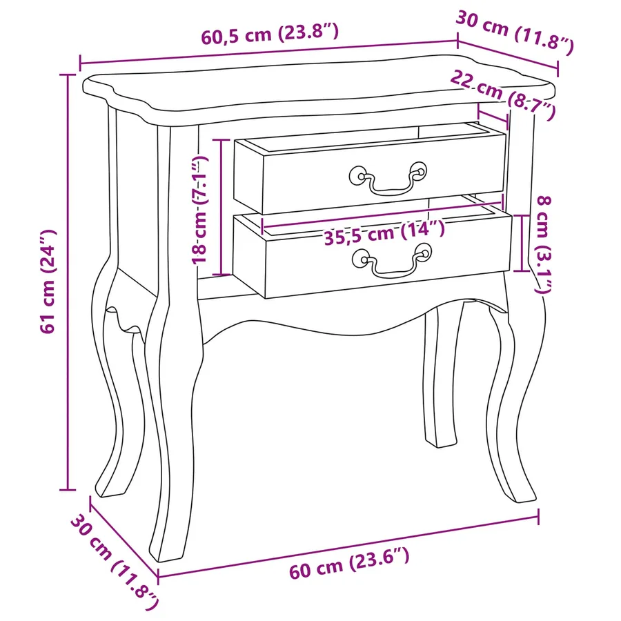 Table d'appoint avec tiroir Naturel 60,5 x 30 x 61 cm - 12