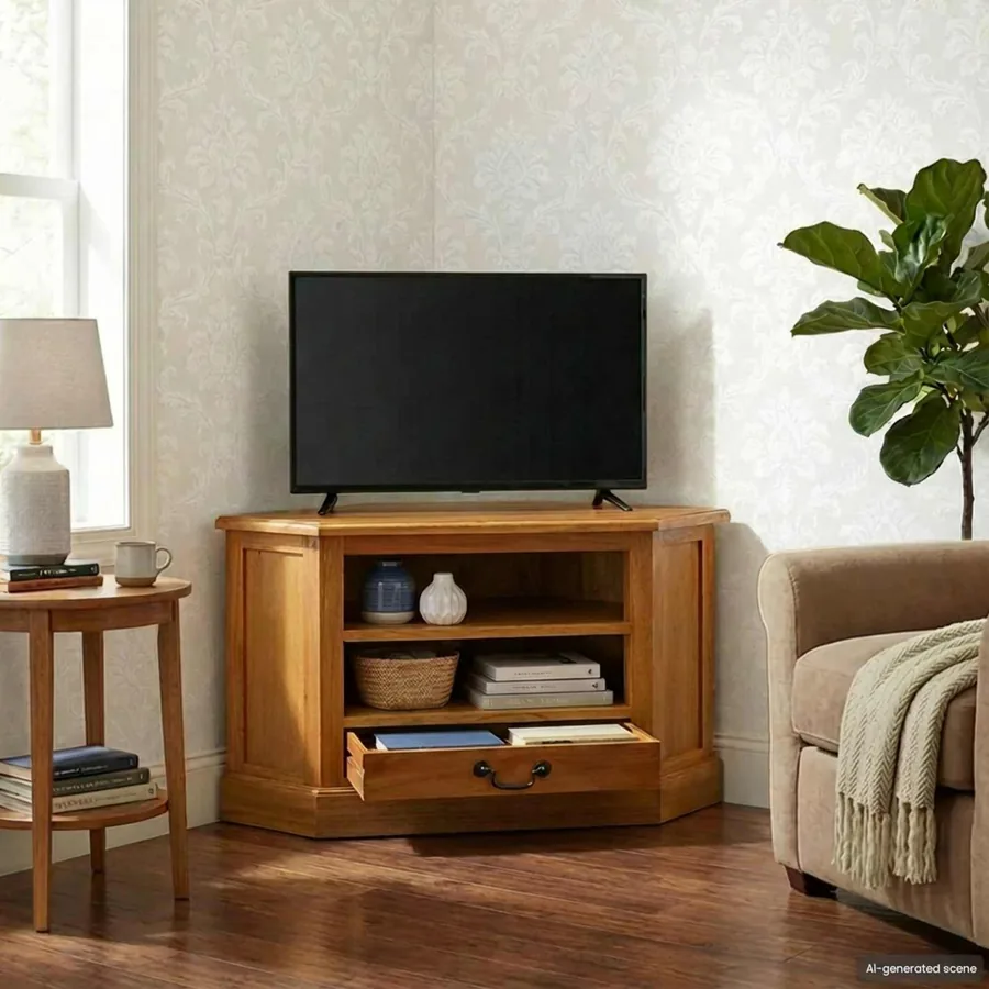 MeubleTVd'Angle Naturel 79 x 40 x 46 cm Bois de Mahogany Massif