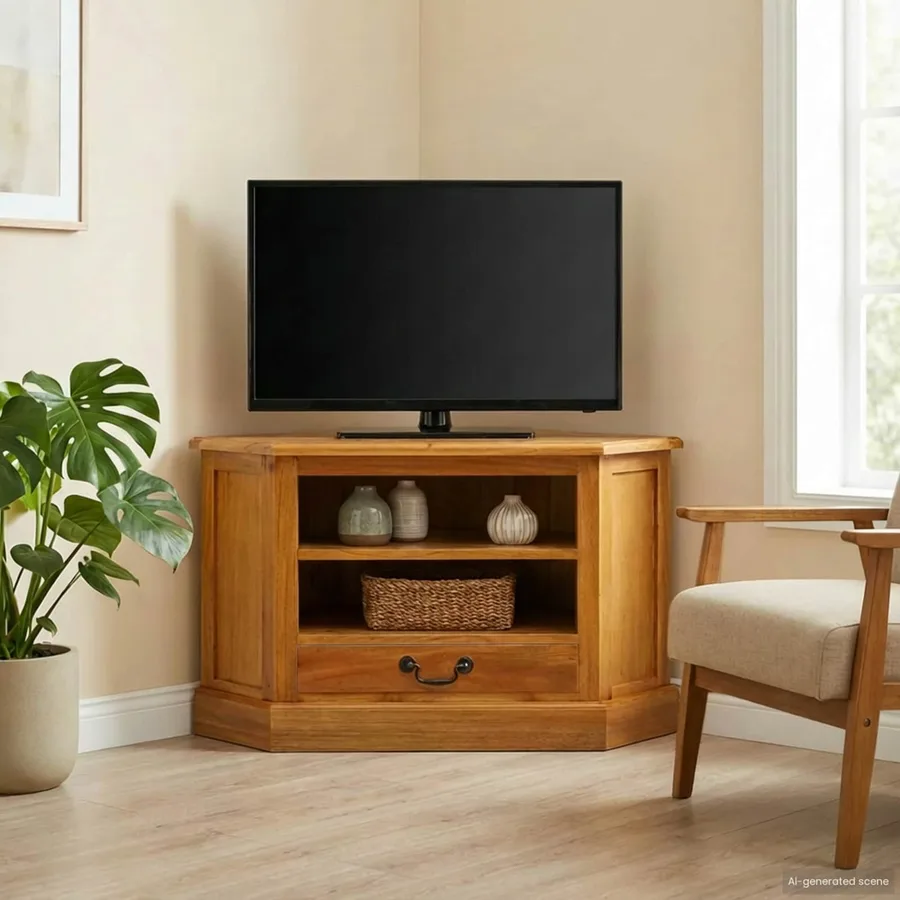 MeubleTVd'Angle Naturel 79 x 40 x 46 cm Bois de Mahogany Massif - 3
