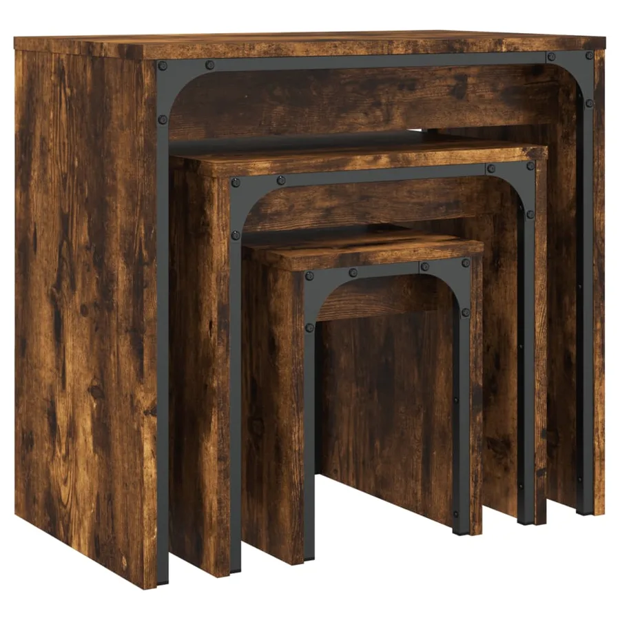 Tables basses gigognes 3 pcs chêne fumé bois d'ingénierie - 4