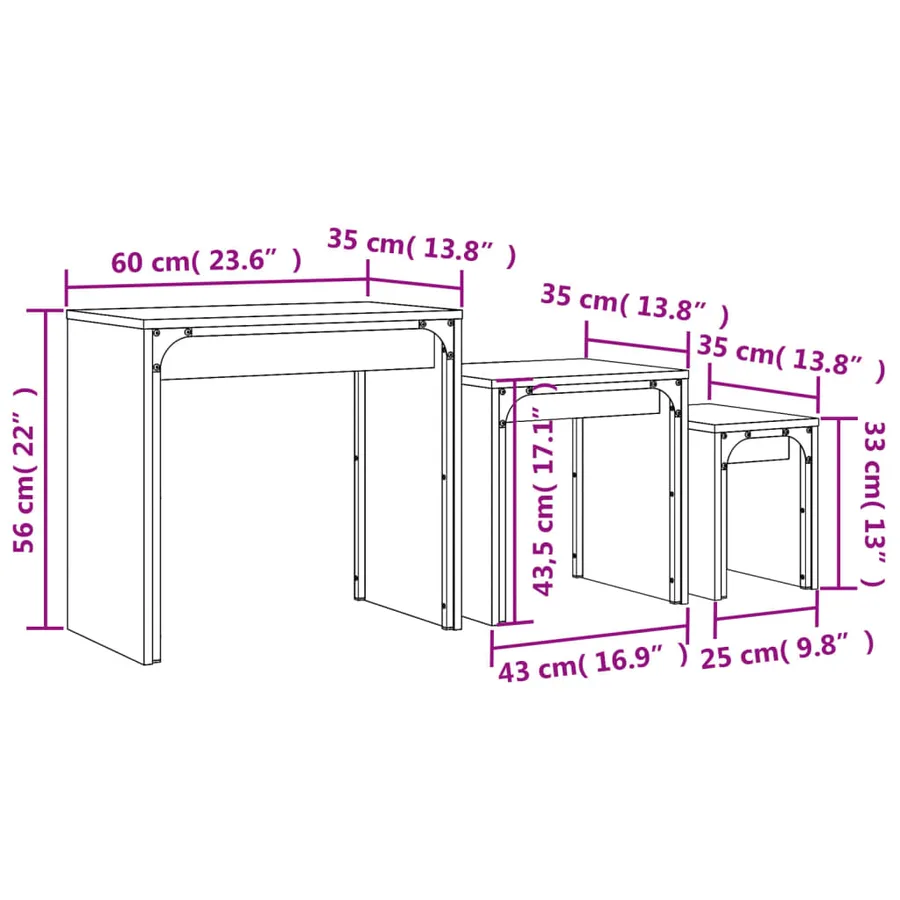 Tables basses gigognes 3 pcs chêne fumé bois d'ingénierie - 9