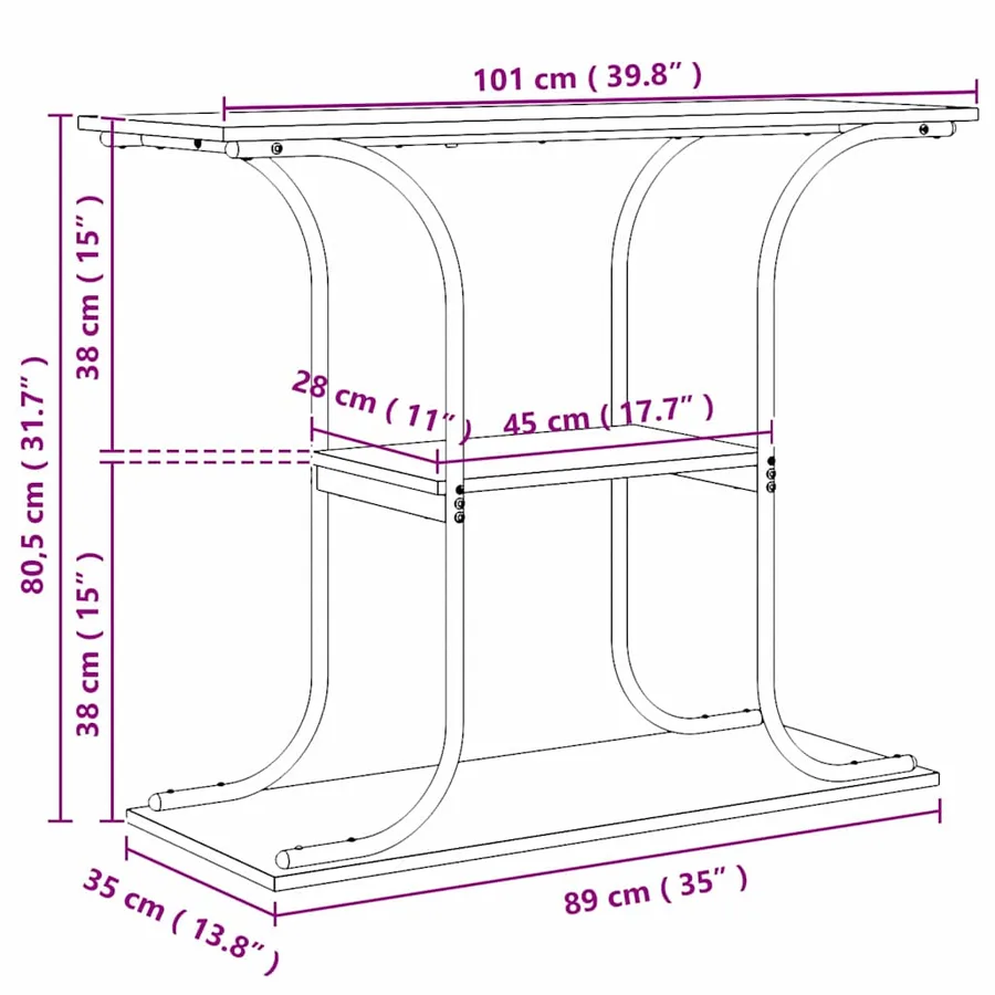 Table console Chêne Sonoma 101 x 35 x 80,5 cm Bois d'ingénierie - 12