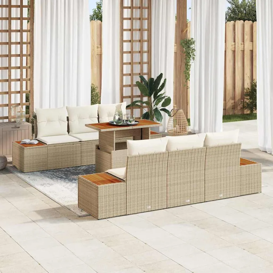 Ensemble de canapé de jardin 7 pcs Beige Poly rotin
