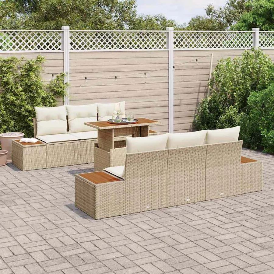 Ensemble de canapé de jardin 7 pcs Beige Poly rotin - 3