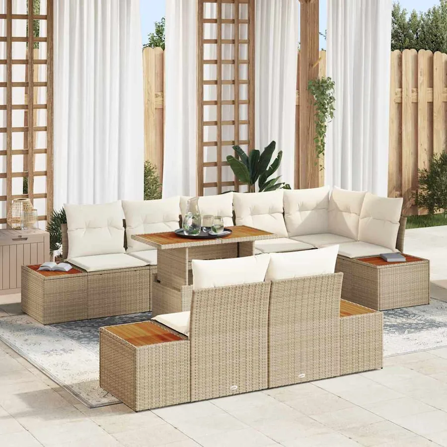 Ensemble de canapé de jardin 9 pcs Beige Poly rotin