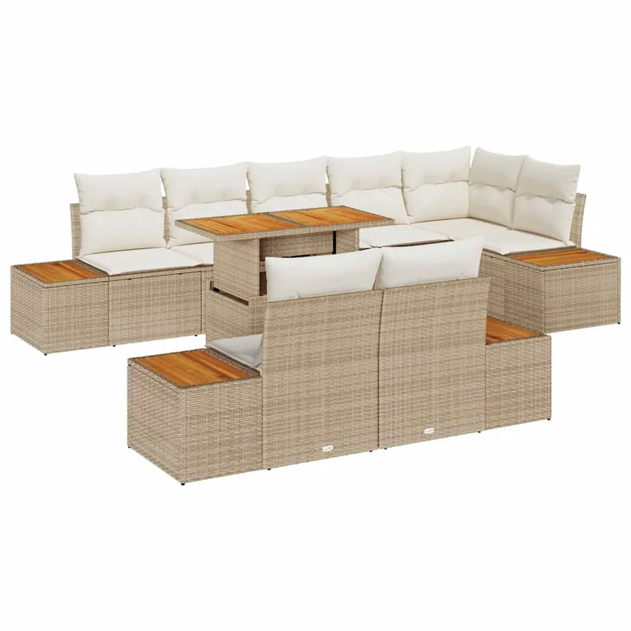 Ensemble de canapé de jardin 9 pcs Beige Poly rotin - 2