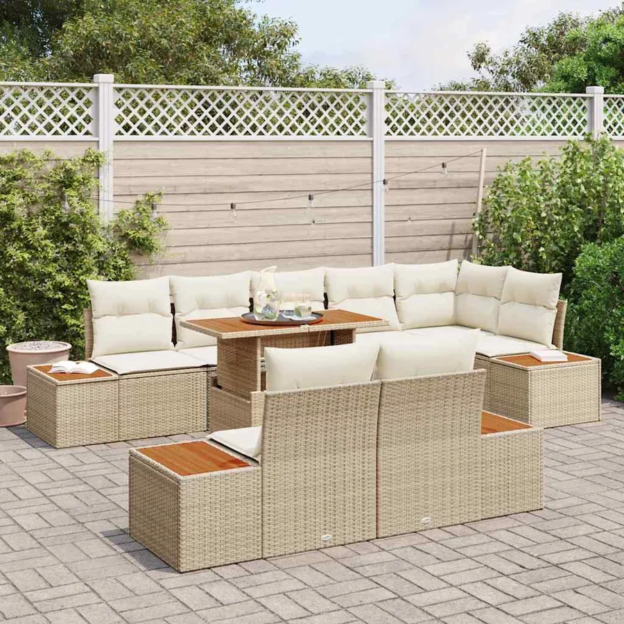 Ensemble de canapé de jardin 9 pcs Beige Poly rotin - 3