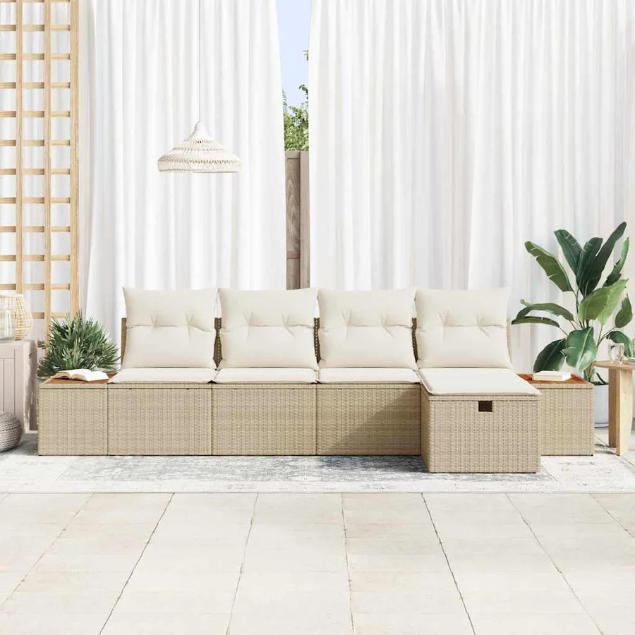 Ensemble de canapé de jardin 5 pcs Beige Poly rotin - 3