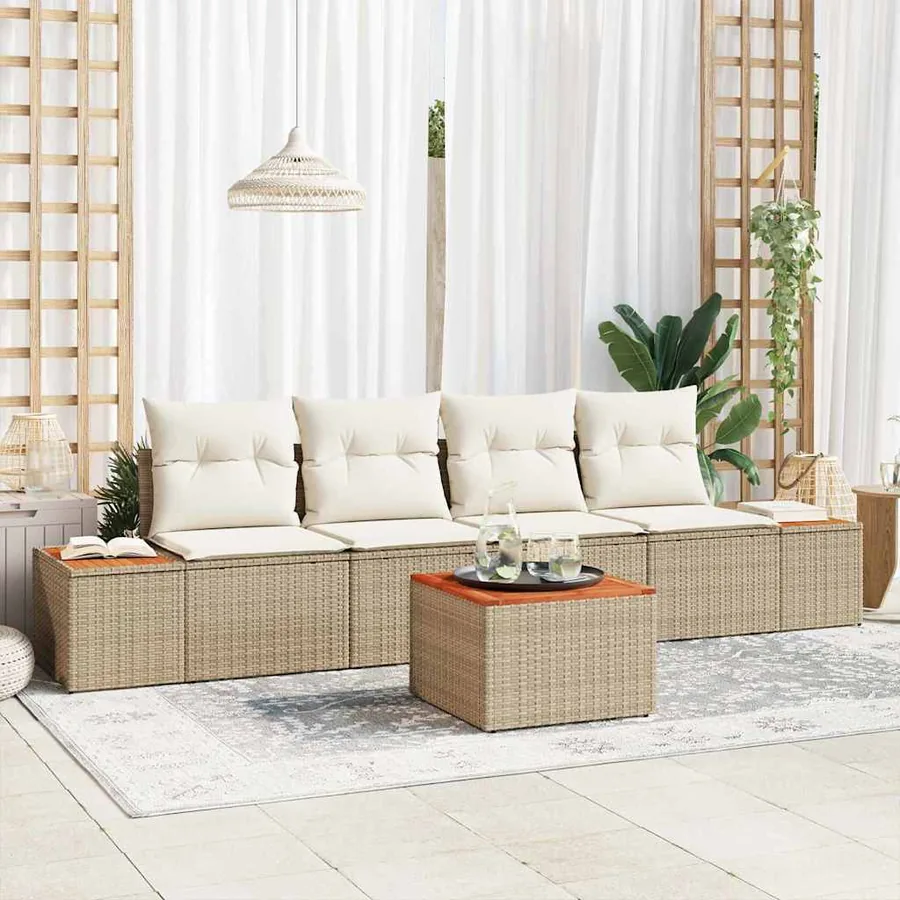 Ensemble de canapé de jardin 5 pcs Beige Poly rotin