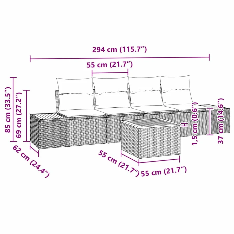 Ensemble de canapé de jardin 5 pcs Beige Poly rotin - 11