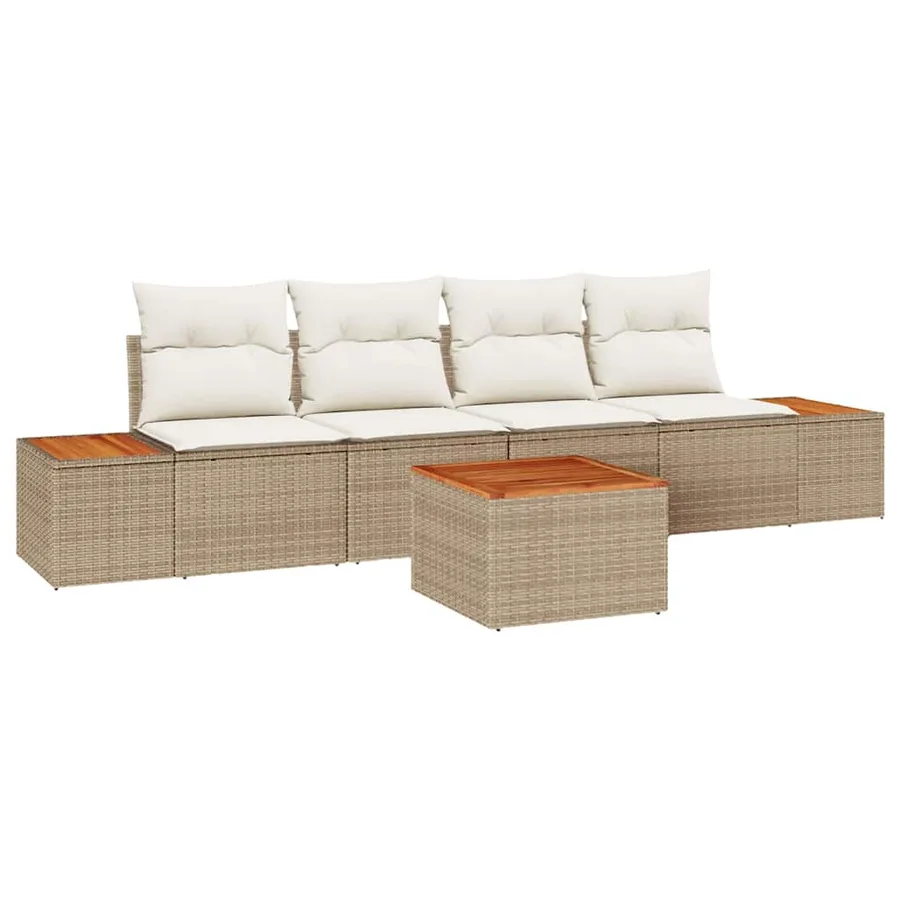 Ensemble de canapé de jardin 5 pcs Beige Poly rotin - 2