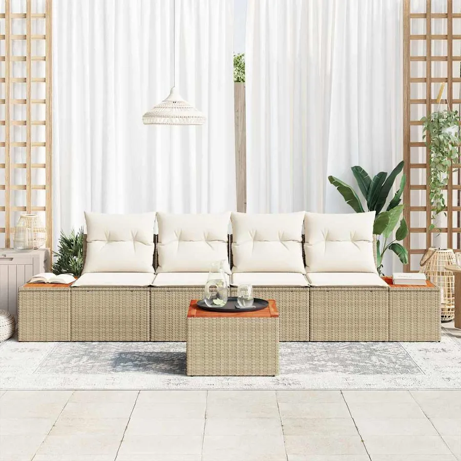 Ensemble de canapé de jardin 5 pcs Beige Poly rotin - 3
