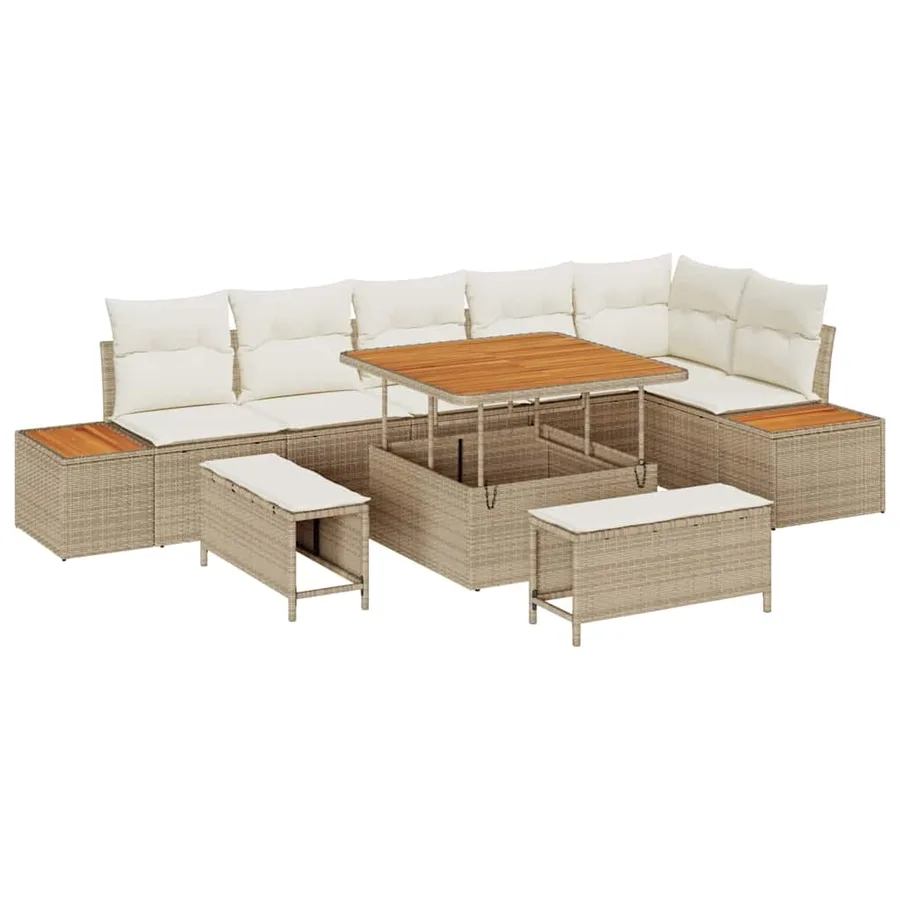Ensemble de canapé de jardin 9 pcs Beige Poly rotin - 2