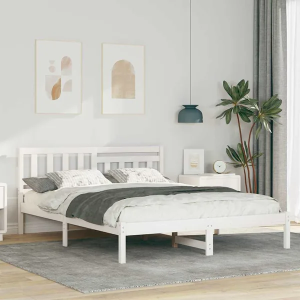 Cadre de lit avec tête de lit Blanc 140 x 200 cm Pin massif