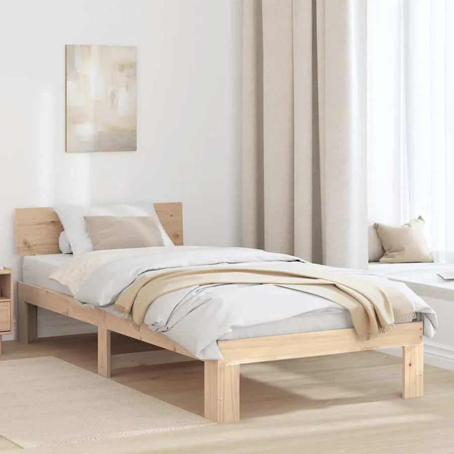 Cadre de lit avec tête de lit Naturel 80 x 200 cm Pin massif