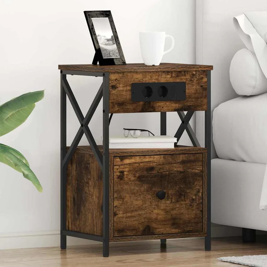 Cabinet de chevet avec tiroir 2 pcs Chêne fumé 40 x 31 x 60 cm