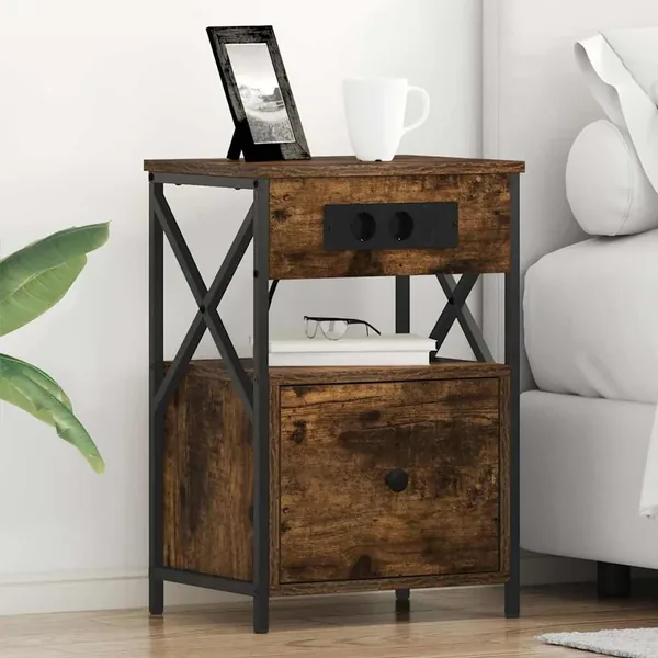 Cabinet de chevet avec tiroir 2 pcs Chêne fumé 40 x 31 x 60 cm
