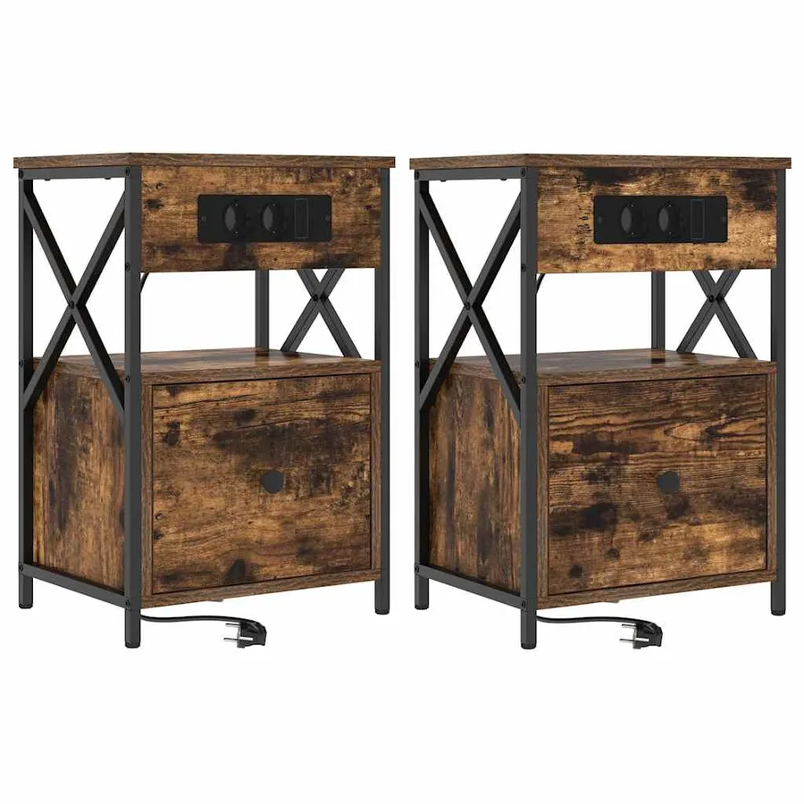 Cabinet de chevet avec tiroir 2 pcs Chêne fumé 40 x 31 x 60 cm - 2