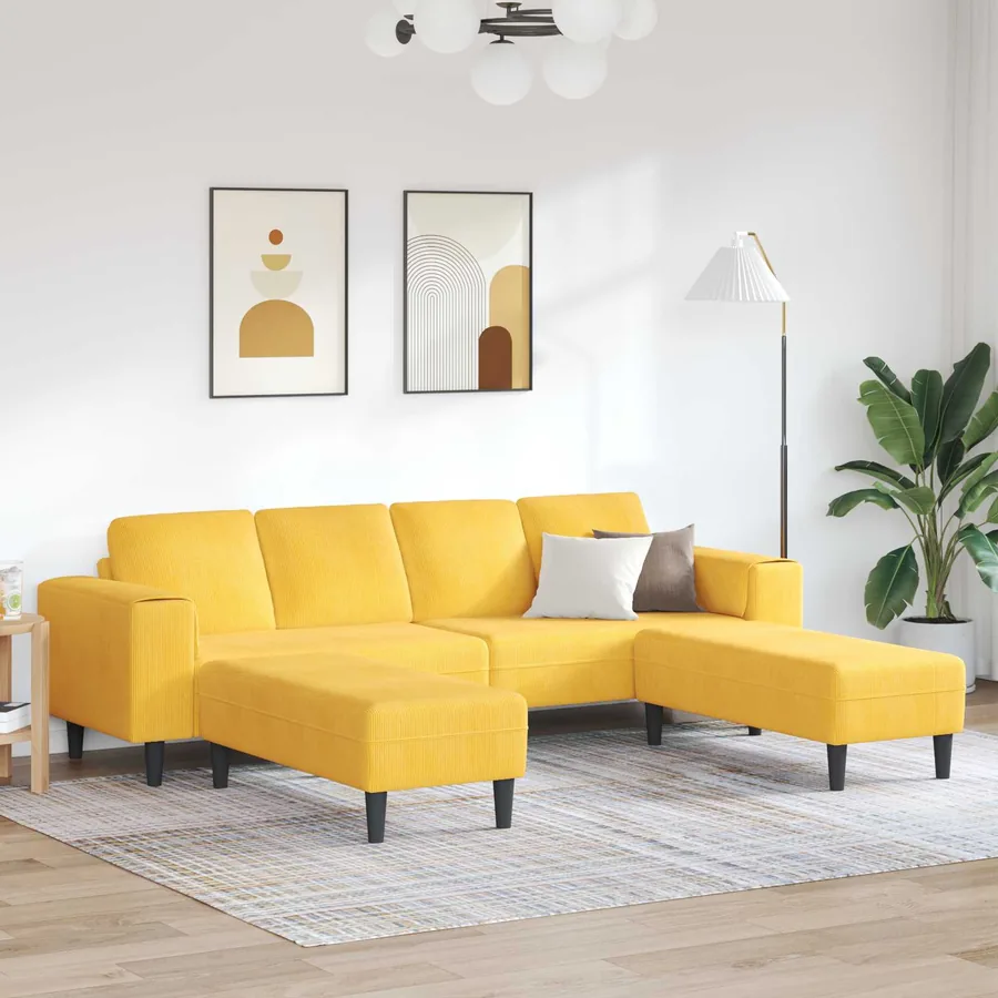 Canapé Jaune clair 250 x 188 x 76 cm Tissu en velours côtelé