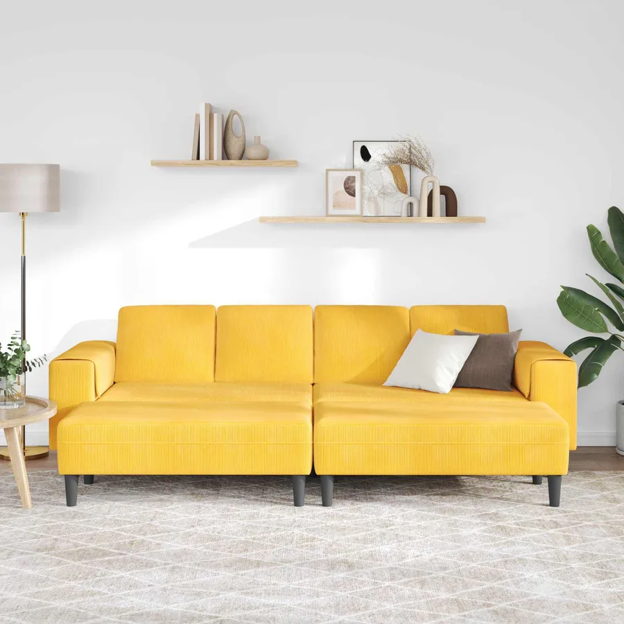Canapé Jaune clair 250 x 188 x 76 cm Tissu en velours côtelé - 3