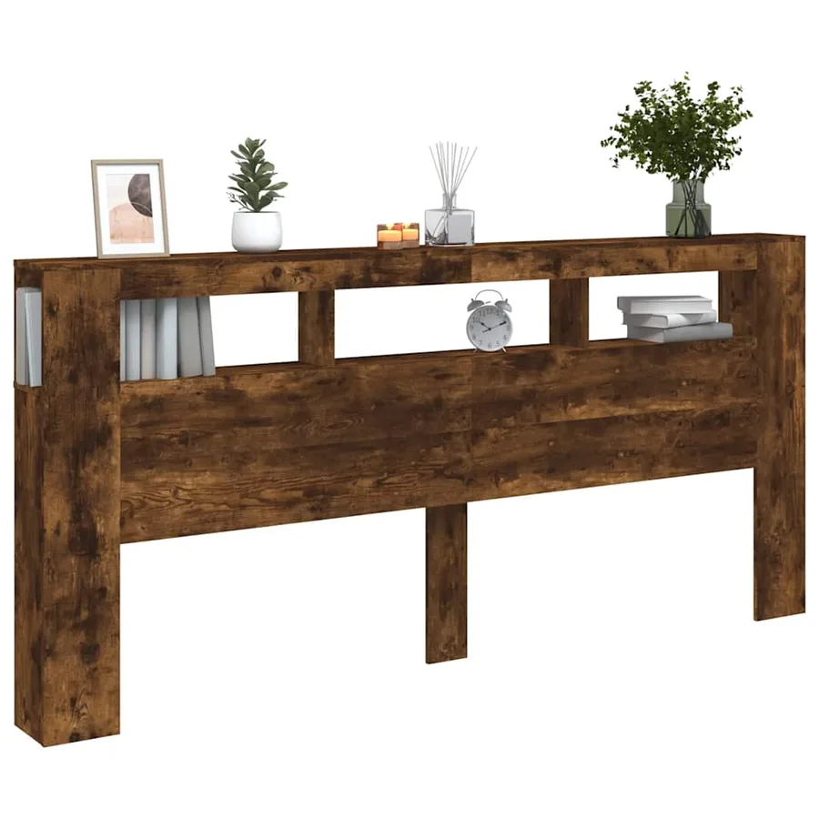 Tête de lit à LED chêne fumé 220x18,5x103,5cm bois d'ingénierie - 12