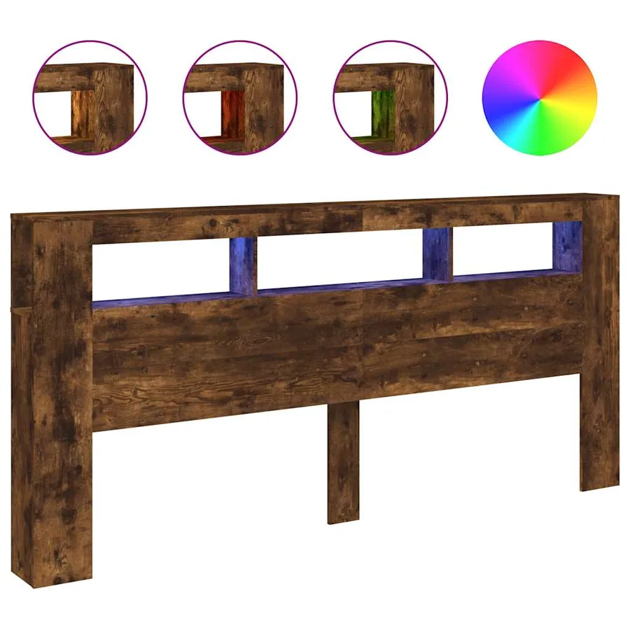 Tête de lit à LED chêne fumé 220x18,5x103,5cm bois d'ingénierie - 2
