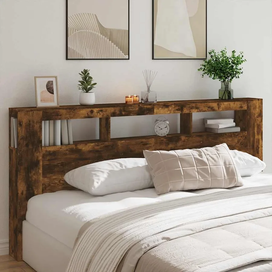 Tête de lit à LED chêne fumé 220x18,5x103,5cm bois d'ingénierie - 3
