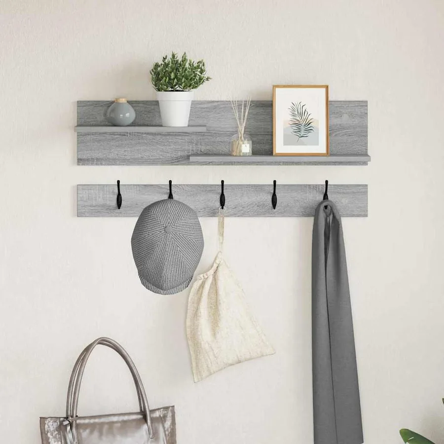 Porte-manteau mural avec étagère Gris Sonoma 90 x 15 x 36 cm
